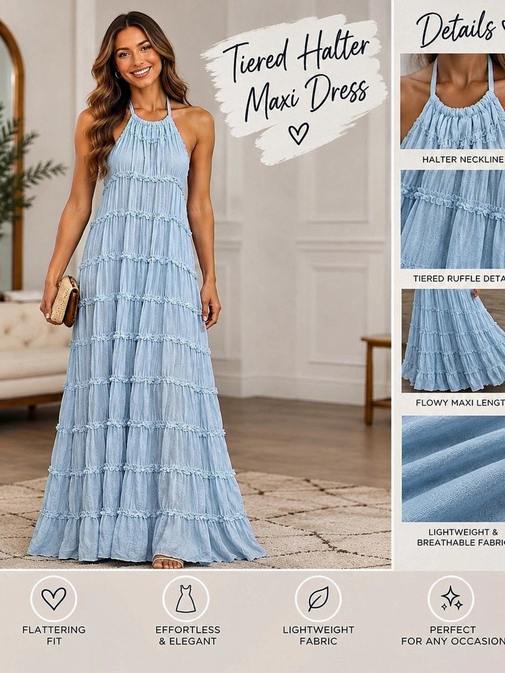 COSMINA Tiered Halter Maxi Dress in Blue NWT